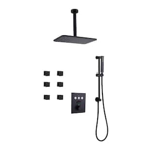Thermostatic Single-Handle 3-Spray Patterns Ceiling Mount Shower Faucet with 6-Jet in Matte Black (Valve Included)