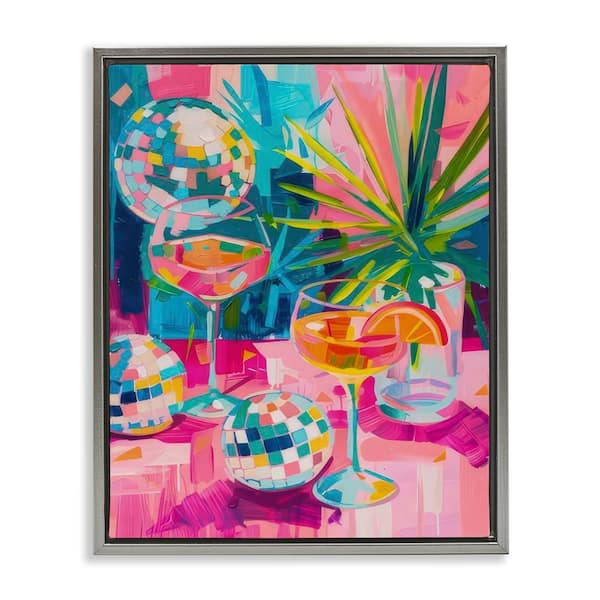 Stupell Industries Dazzling Disco Cocktails by LSR Design Studio Gray Floater Frame Food Graphic Art Print 31 in. x 25 in.