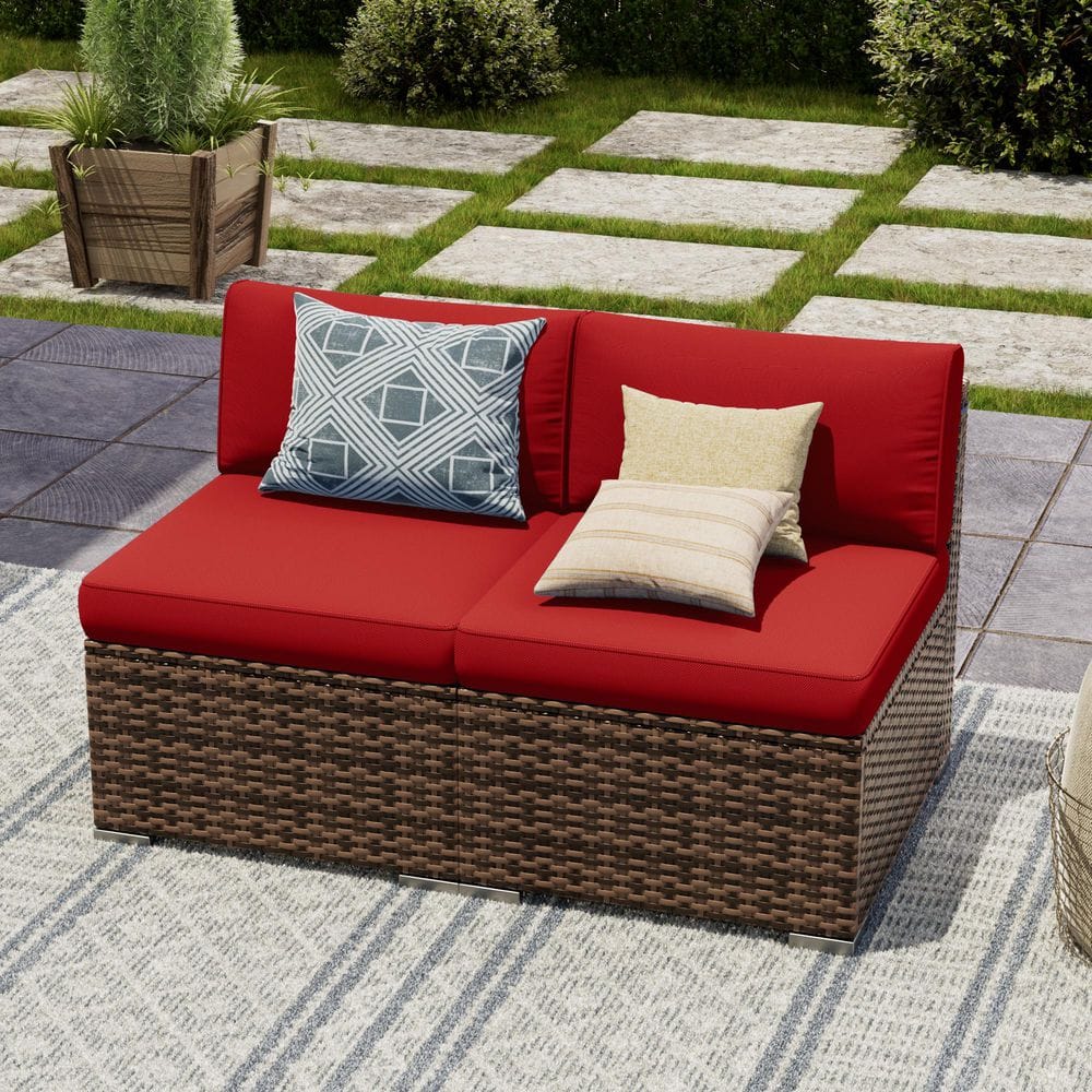 2 Series Brown Wicker Outdoor Sectional Set with Dark Red Cushion price history on PriceWatchPro