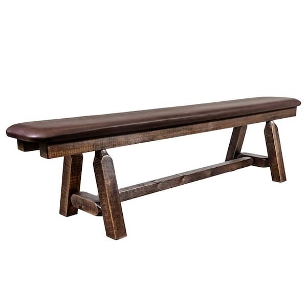 MONTANA WOODWORKS Homestead Collection 18 in. H Brown Wooden Bench with Saddle Pattern Upholstered Seat, 6 ft. Length