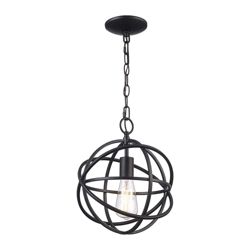 Home Decorators Collection Sarolta Sands 1-Light Black Mini Pendant Light Fixture with Caged Orb Metal Shade