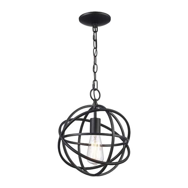 Home Decorators Collection Sarolta Sands 1-Light Black Mini Pendant Light Fixture with Caged Orb Metal Shade