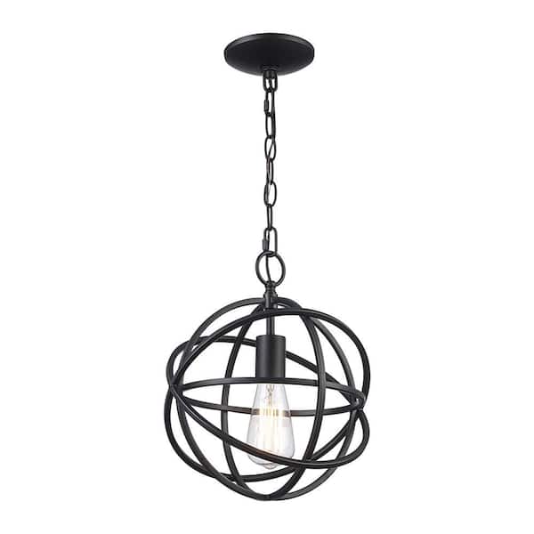 1-Light Black Mini Pendant Light Fixture with Caged Orb Metal Shade