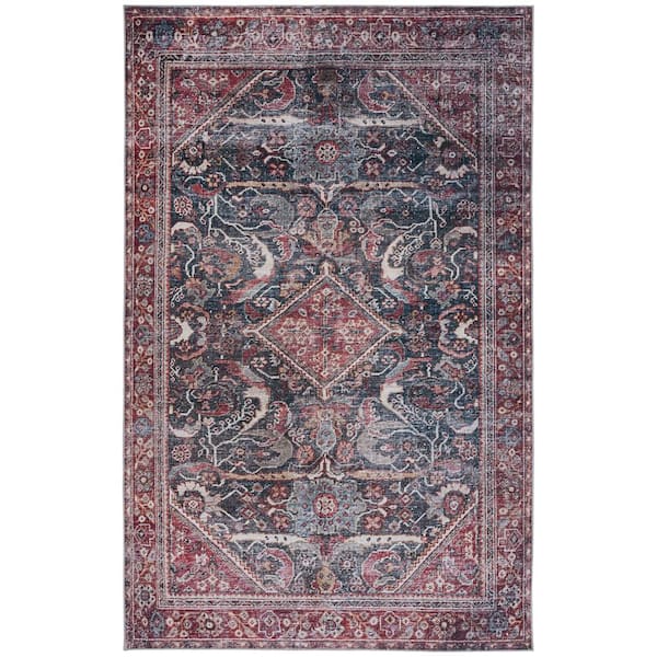 SAFAVIEH Tuscon Dark Green/Rust 8 ft. x 10 ft. Machine Washable Distressed Border Area Rug