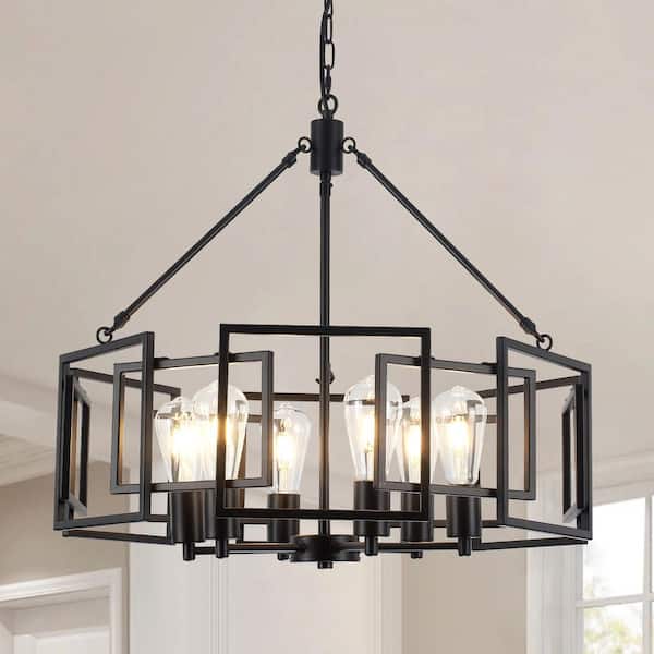 6-Light Black Transitional Geometric Chandelier Light Fixture for Kitchen Island