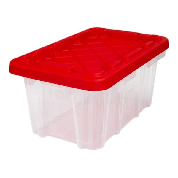 6.5-Qt Tough Storage Tote in Clear with Red Lid