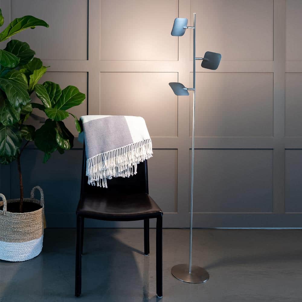 Matte Nickel 60" Energy-Efficient LED Floor Lamp with 3 Adjustable Heads
