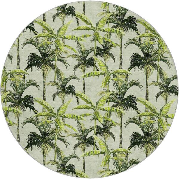 Dream Shag Premium Machine Washable Abstract ADS205 Green 8 ft. x 8 ft. Round Rug