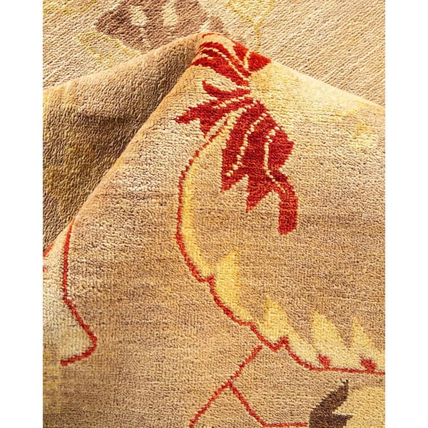 Eclectic 9 ft. x 12 ft. Beige  Oriental Wool Indoor Area Rug
