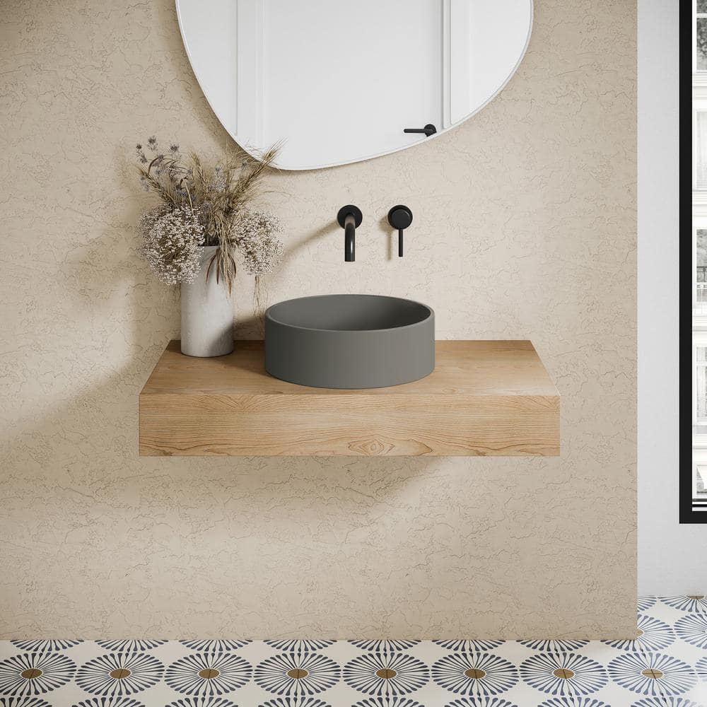 Lisse 14.5" Round Dark Gray Concrete Vessel Sink