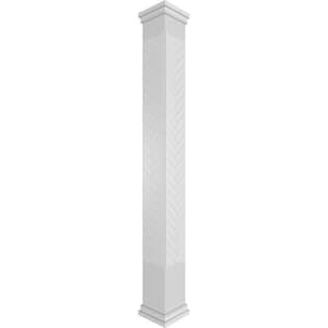 9-5/8 in. x 8 ft. Premium Square Non-Tapered Herringbone Modern Fretwork PVC Column Wrap Kit w/Prairie Capital and Base