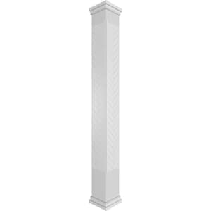 9-5/8 in. x 9 ft. Premium Square Non-Tapered Herringbone Modern Fretwork PVC Column Wrap Kit w/Prairie Capital and Base