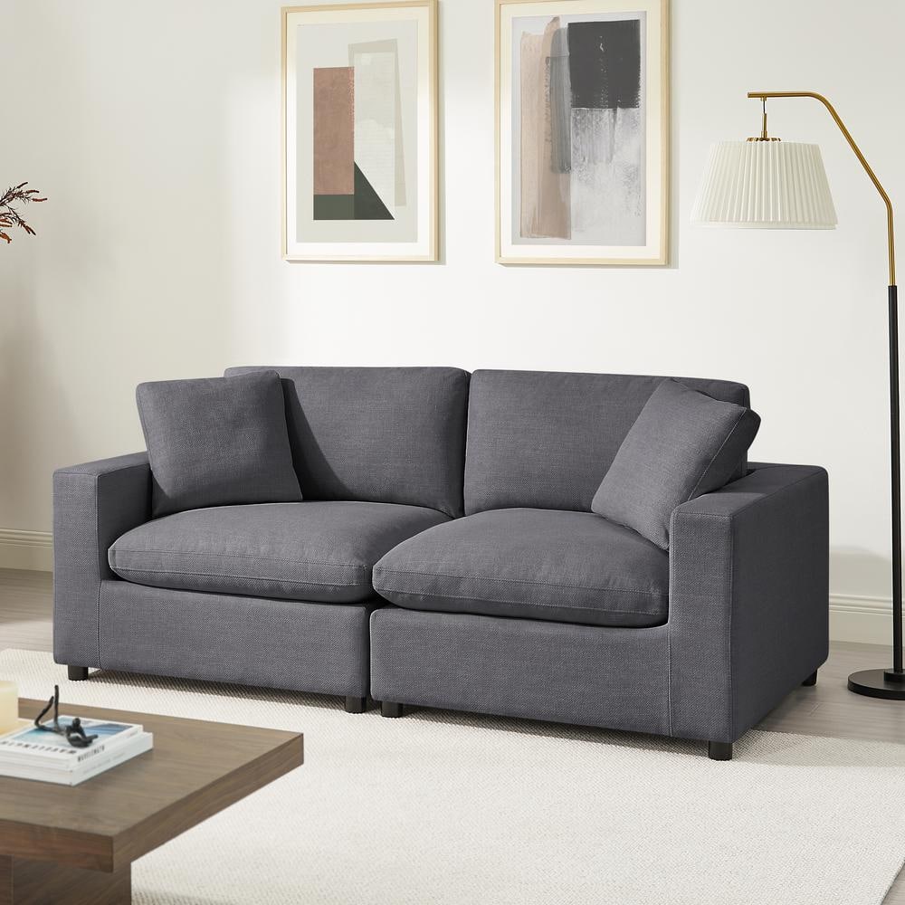 Casella 80 in. Square Arm Polyester Fabric Rectangle Down Cushion 2-Piece S