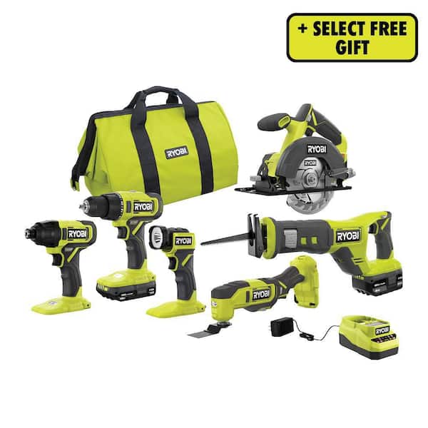 Pegs Risky Prisoner RYOBI ONE+ 18V Cordless 6-Tool Combo Kit with 1.5 Ah Battery, 4.0 Ah Battery,  and Charger PCL1600K2 - The Home Depot