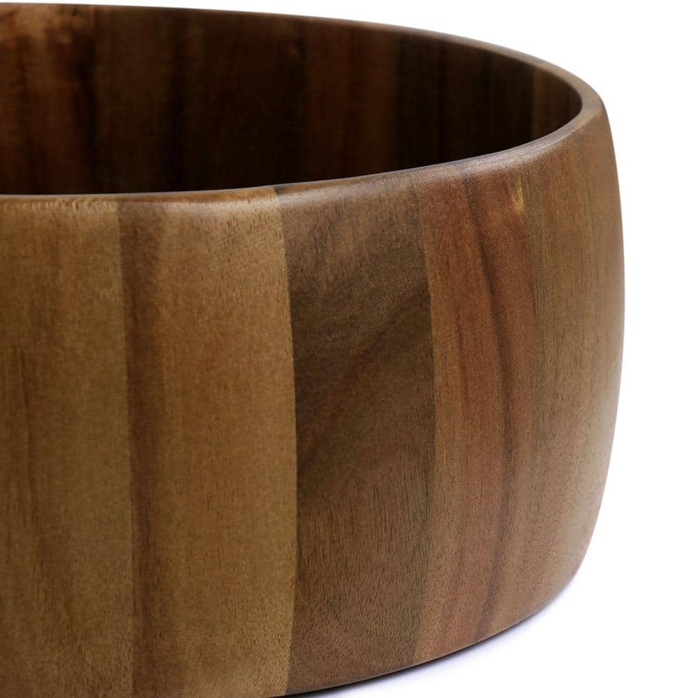 Elite Acacia Wood 15" Salad Bowl Set with Serving Utensils