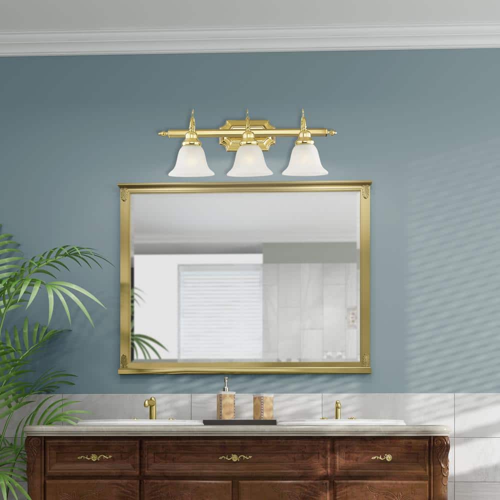 Polished Brass 3-Light Vanity with Alabaster Glass Shades