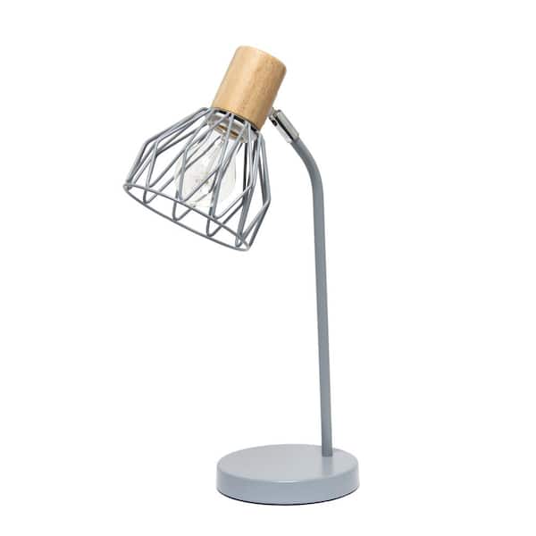 Simple Designs 18.19 in. Industrial Farmhouse Fusion Adjustable Cage Wire Office Accent Task and Reading Desk Lamp, Gray
