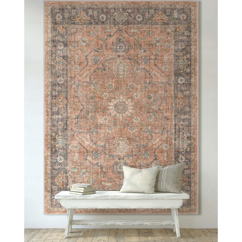 Coral and Gray Synthetic Chenille Rectangular Area Rug 3'3" x 5'