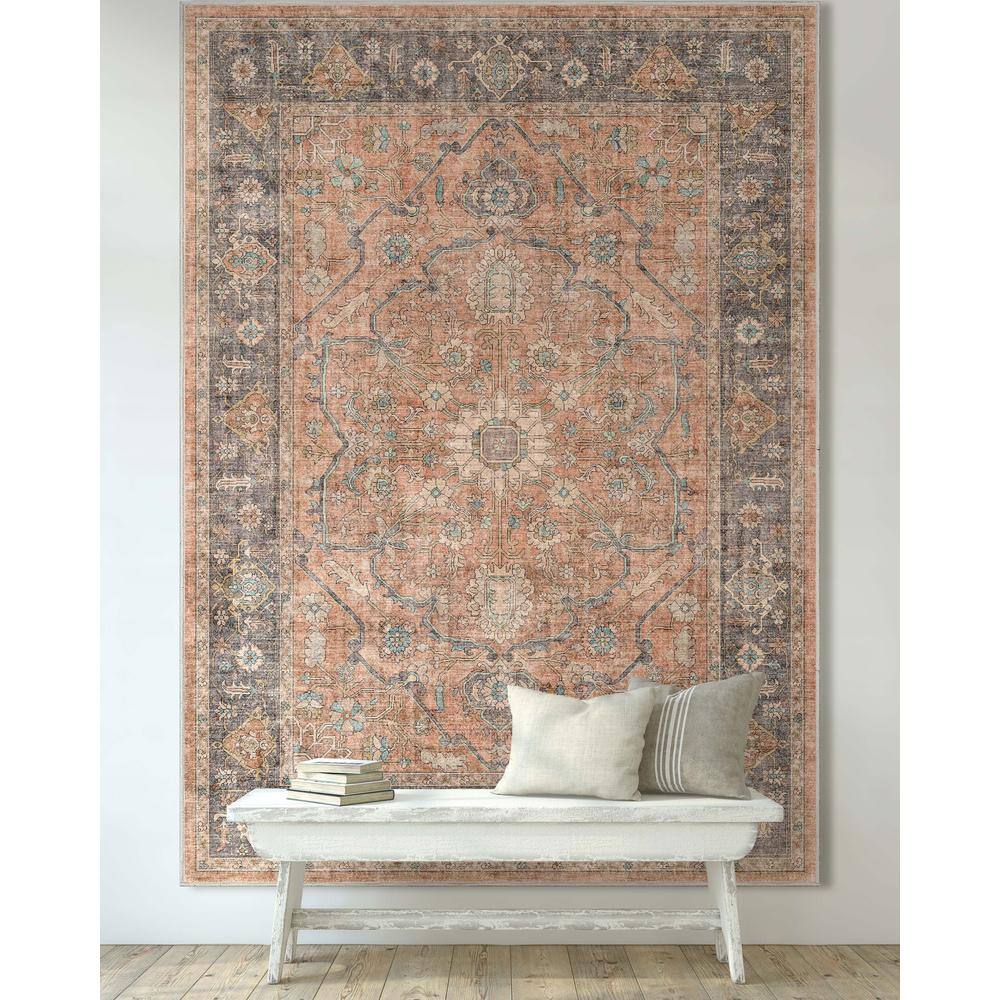 Serene Coral Oriental Easy-Care Polyester 9'10" x 13' Area Rug
