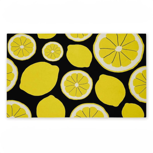 Lemon Squeezy Pattern Yellow 18 in. x 30 in. Polyester Non-Slip Outdoor Door Mat