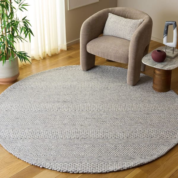 SAFAVIEH Marbella 3 ft. x 3 ft. Round Light Gray/Ivory Striped