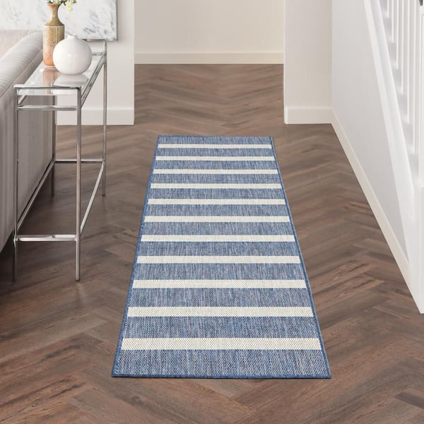 Positano Navy Ivory 2 ft. x 6 ft. Stripes Contemporary Runner Area Rug