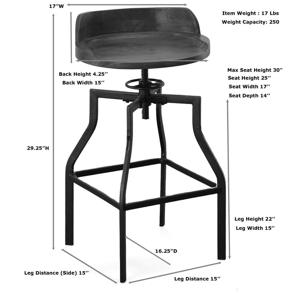 Chestnut Adjustable Backless Wood and Metal Bar Stool