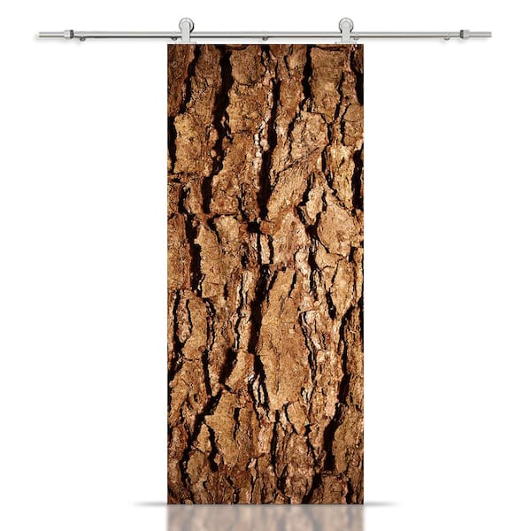 CALHOME 24 in. x 80 in. Artisan Print Series Tree Bark MDF Modern Interior Sliding Barn Door with Hardware Kit