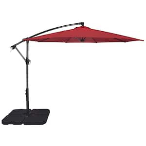 10 ft. Steel Cantilever Offset Patio Umbrella in Red with Crank and Base