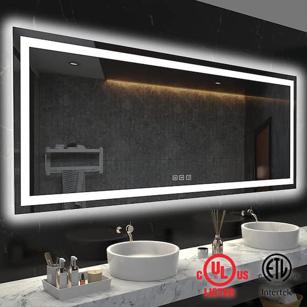TOOLKISS 72 in. W x 36 in. H Large Rectangular Frameless LED Light Anti-Fog Wall Bathroom Vanity Mirror Super Bright