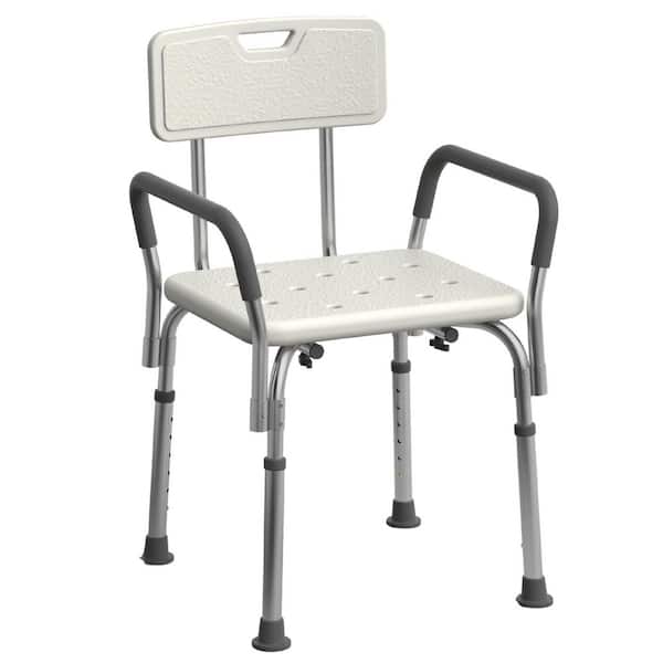 Heavy Duty Shower Chair with Padded Armrests and Back, Slip Resistant, Adjustable Height, 350 lb. Capacity