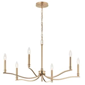Malene 32 in. 6-Light Champagne Bronze Traditional Candle Chandelier for Dining Room