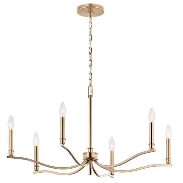 KICHLER Malene 32 in. 6-Light Champagne Bronze Traditional Candle Chandelier for Dining Room