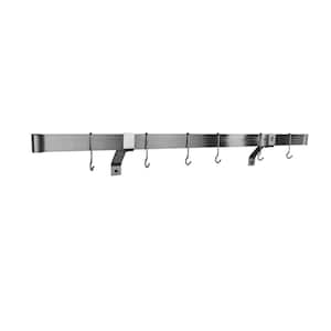 Handcrafted 48 in. Rolled End Bar, 4 in. with Wall Brackets and 12-Hooks Stainless Steel