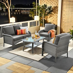 Gladiola 4-Piece Wicker Patio Conversation Seating Sofa Set with Dark Gray Cushions