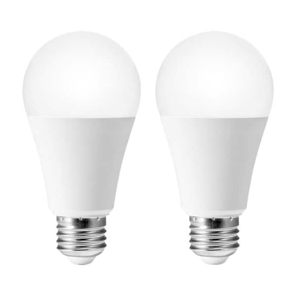 60W Equivalent A19 Bright White (3000K) LED Light Bulb - Dusk to Dawn Sensor (2-Pack)