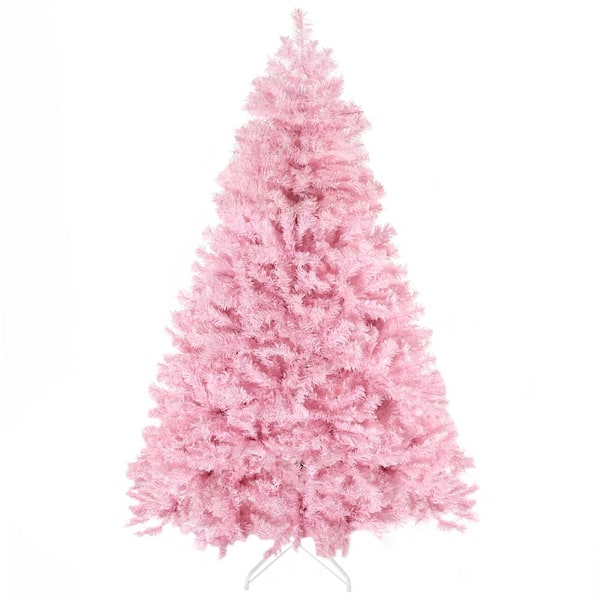 HOMCOM 6ft Tall Artificial Christmas Tree Holiday Decor with 1000 Branches, Auto Open, Steel Base, Wide Shape, Pink