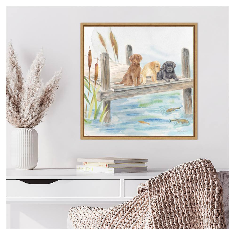 Woodland Dogs IV Framed Canvas Wall Art in Sylvie Maple