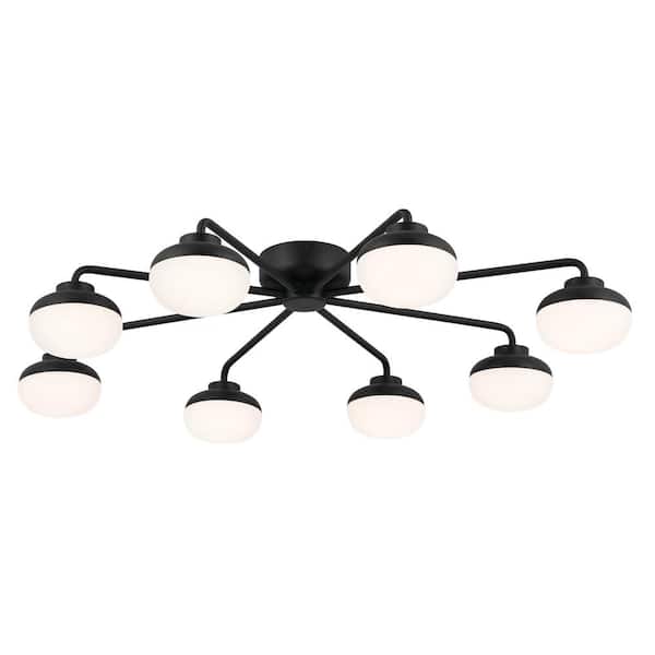 Remy 40.75 in. 8-Light Black Kitchen Modern Integrated LED Semi-Flush Mount Ceiling Light