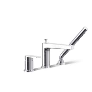 Taut 3-Hole Single Handle 11.0 GPM Bathtub Faucets with Sidespray in Polished Chrome