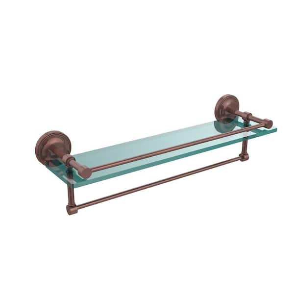 Allied Brass 22 in. L x 5 in. H x 5 in. W Clear Glass Bathroom Shelf with Towel Bar in Antique Copper