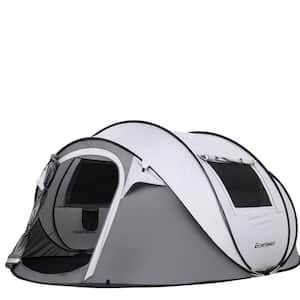 10.4 ft. x 7.2 ft. White Plus Gray Outdoor 4-Person to 6-Person Portable Pop-Up Tent with 4 Mesh Windows and 2-Doors