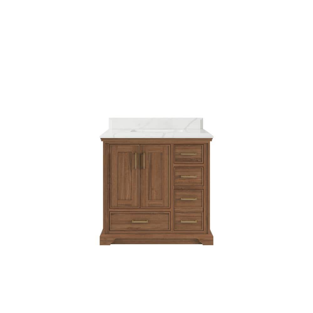 Charlotte Teak 36 in. W x 22 in. D x 36 in. H Center Sink Bath Vanity in Dark Natural with 1.5 in. Calacatta Laza Top price history on PriceWatchPro