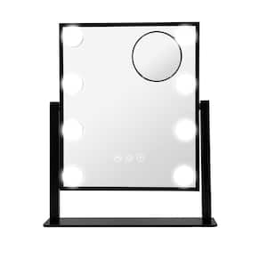 12.04 in. W x 14.17 in. H Rectangular Metal Black Desktop LED Makeup Vanity Mirror 8 Dimmable Bulbs and Type-C Charging