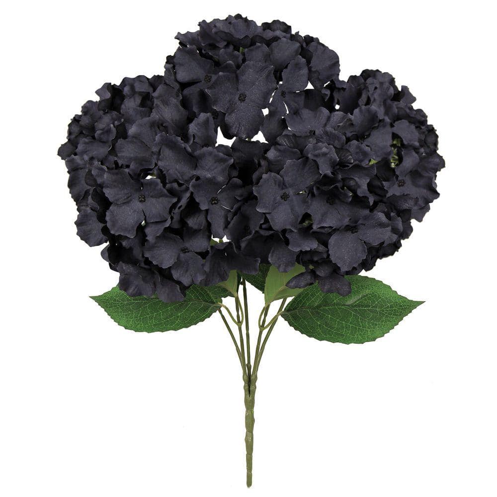 19 in. Black Artificial Hydrangea Flower Stem Bush Bouquet (Set of 2)