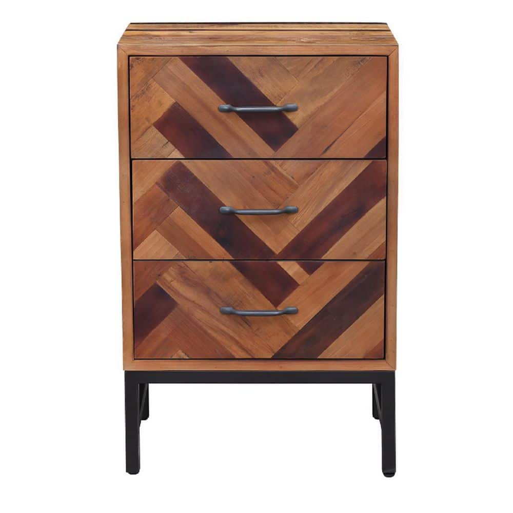 Benton Natural Oak Wood Chevron Pattern 3-Drawer Nightstand