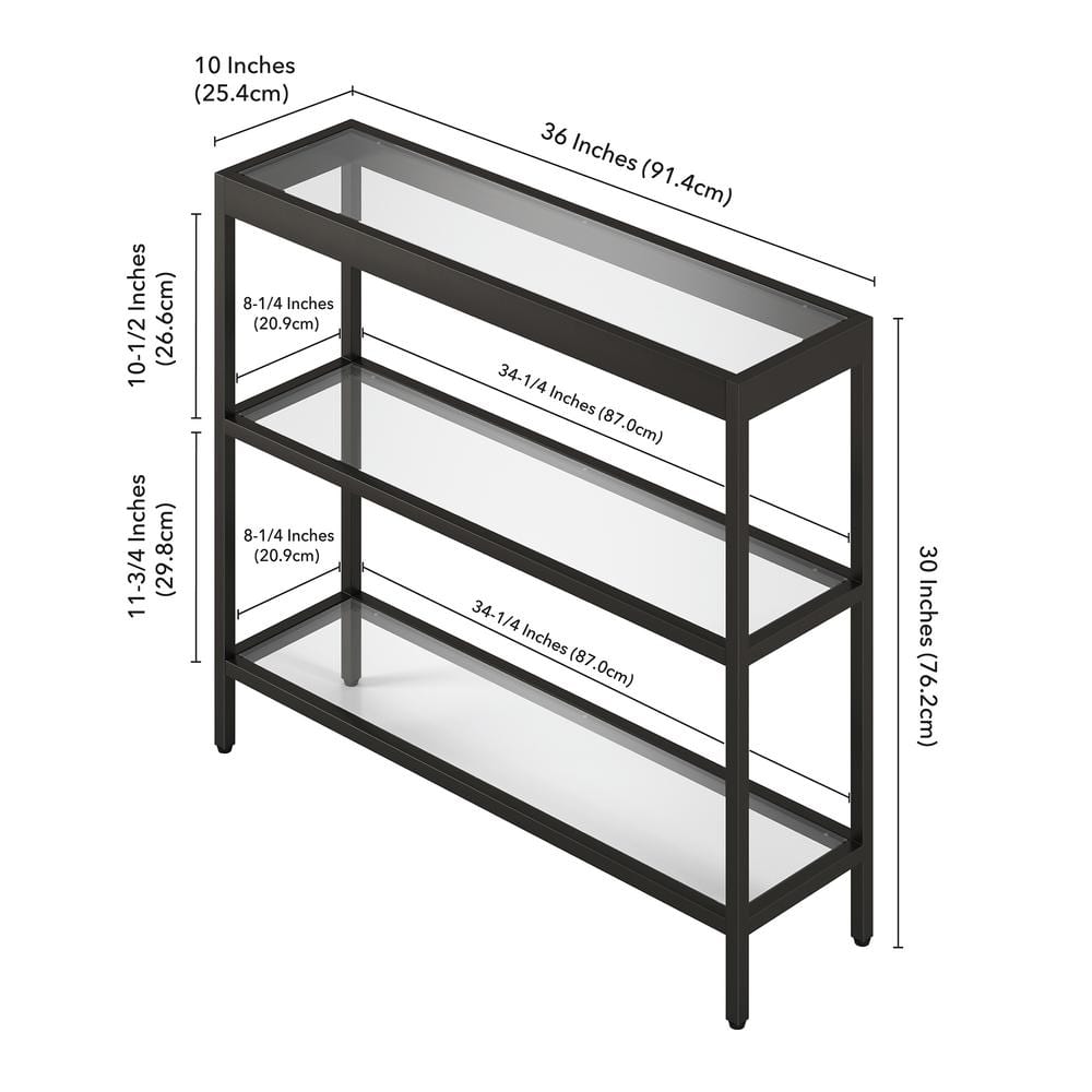 Bronzed Metal & Glass 36" Console Table with Storage Shelves