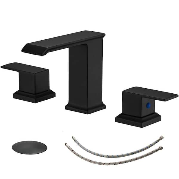 Unbranded 8 in. Widespread 2-Handle Bathroom Faucet with Pop-up Drain Assembly in Matte Black