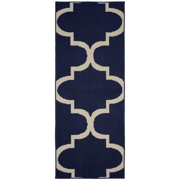 Garland Rug Large Quatrefoil Indigo/Ivory 2 ft. x 5 ft. Runner Rug