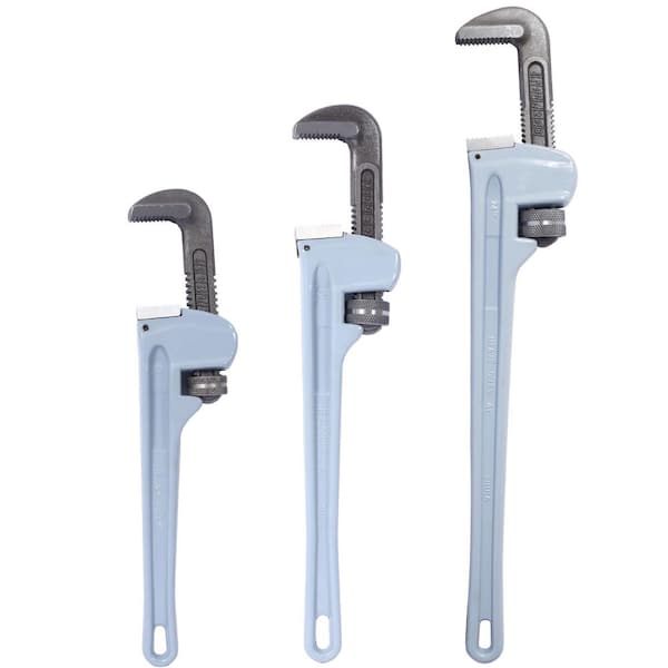 3 PCS Light Gray Heavy Duty Aluminum Alloy Pipe Wrench Wrench for Gardening, Water Pipes, Repairs (14" 18" 24" inch)